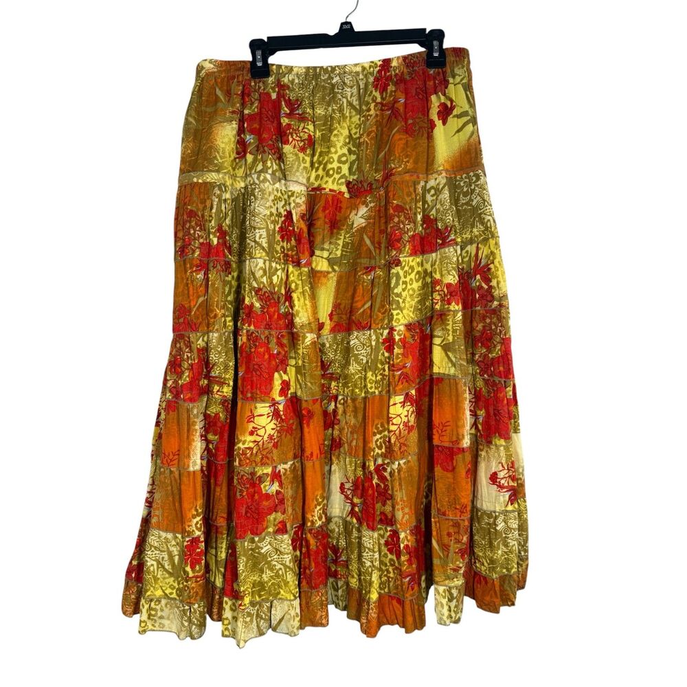 Multiples Womens Tiered Midi Dress Sz XL Hawaii Boho Hippie Festival Earthy